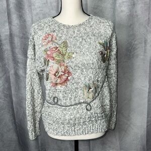 Vintage Penbrooke Lane Floral Sweater with Pearl Embellishment - size Medium